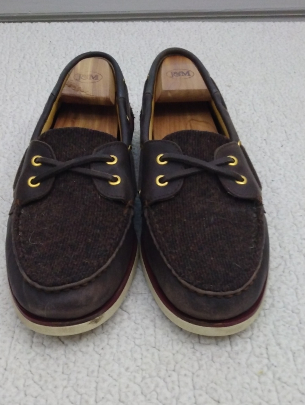 Sperry Gold Cup Dark Brown Leather/Wool Boat Shoes  10.5